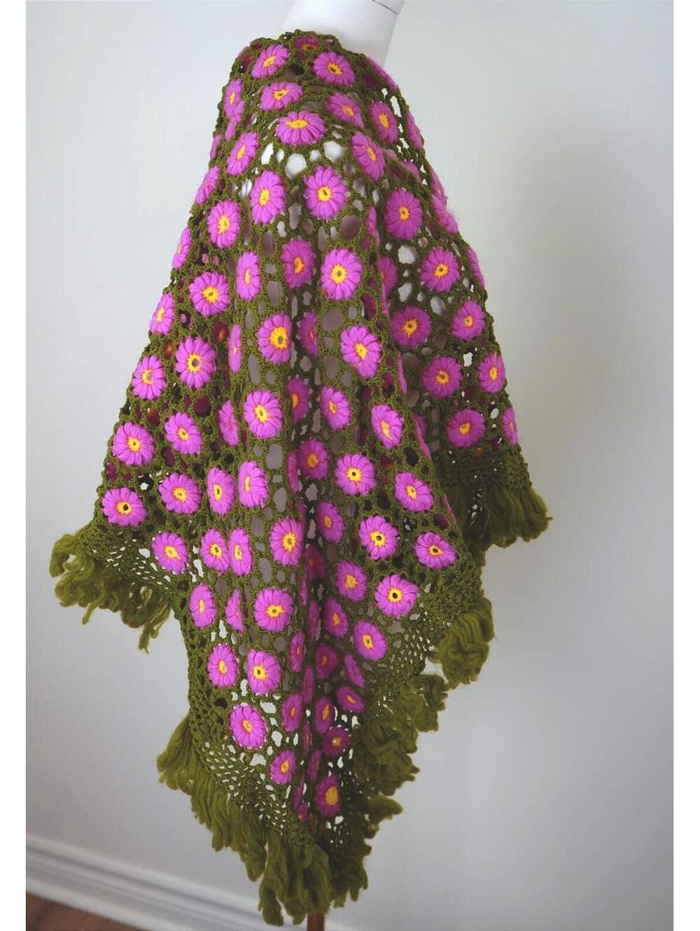 Vintage 1970 Hand Knit Wool Cardigan Pastel Floral Embroidery Cottagecore Canada